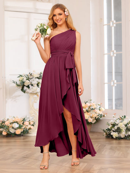 A-Linie/Prinzessin One-Shoulder-Lange Hochzeits-Partykleider mit Schärpe