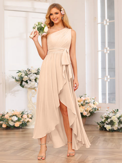 A-Linie/Prinzessin One-Shoulder-Lange Hochzeits-Partykleider mit Schärpe