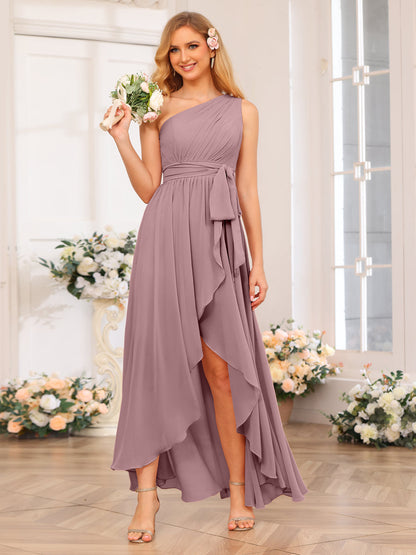 A-Linie/Prinzessin One-Shoulder-Lange Hochzeits-Partykleider mit Schärpe