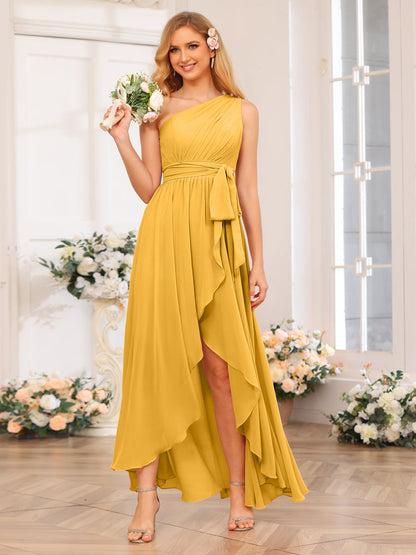 A-Linie/Prinzessin One-Shoulder-Lange Hochzeits-Partykleider mit Schärpe