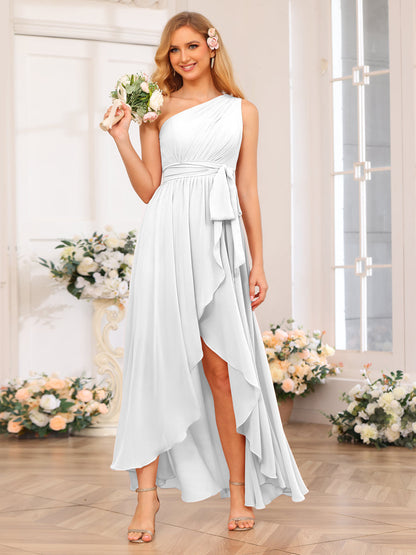 A-Linie/Prinzessin One-Shoulder-Lange Hochzeits-Partykleider mit Schärpe