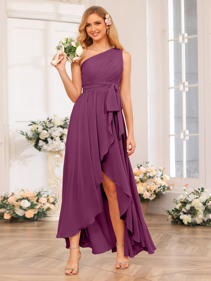 A-Linie/Prinzessin One-Shoulder-Lange Hochzeits-Partykleider mit Schärpe