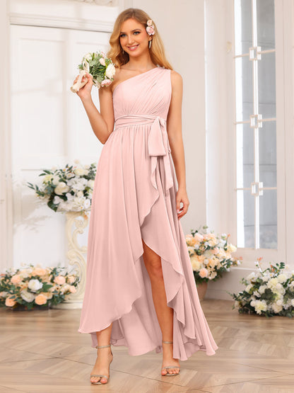 A-Linie/Prinzessin One-Shoulder-Lange Hochzeits-Partykleider mit Schärpe