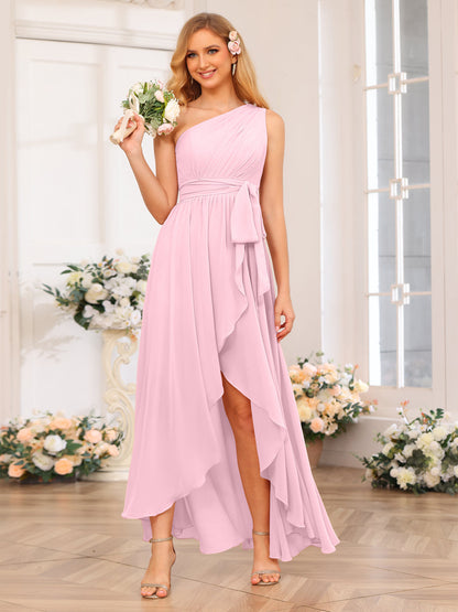 A-Linie/Prinzessin One-Shoulder-Lange Hochzeits-Partykleider mit Schärpe