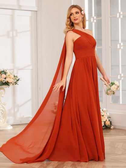 A-Linie/Prinzessin One-Shoulder-Lange Hochzeitspartykleider mit Watteau-Schleppe