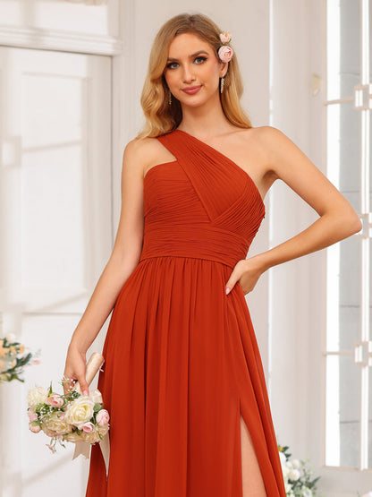 A-Linie/Prinzessin One-Shoulder-Lange Hochzeitspartykleider mit Watteau-Schleppe